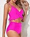 Tempt Me Women Dark Pink Two Piece Swimsuits High Waisted Bikini Set Ruffle Flounce Tummy Control Bottoms Bathing Suit XL