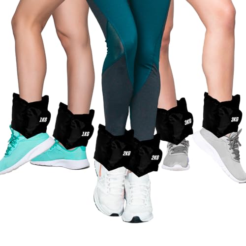 Kit 3 Pares de Caneleira de Peso de Perna Preto de 1kg ao 3kg Reforçada Tornozeleira de Academia Profissional Treino Funcional Fitness