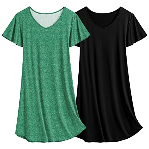 Image of Ekouaer 2 Pack Nightgowns for Women Short Sleeve Nightshirt Soft Sleepdress