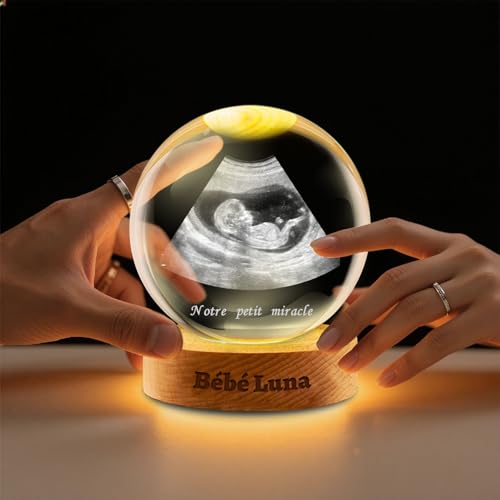 Boule de Cristal Personnalisée avec Photo - Boule à Neige Gravée en 3D - Décoration Maison pour Maman, Papa, Futurs Parents et Amoureux des Animaux...