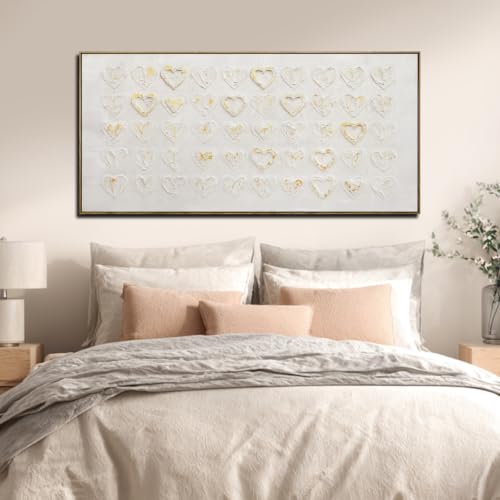 Image of VAYIMDH Metal Heart Wall Art Decor Love Heart Paintings Pictures Gold And White Wall Decor Artwork For Office Bedroom Living Room 24 inchx48 inch