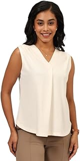 BlissClub Cotton Pro Sleeveless Work Top | Shoulder Pleats | V-Neck Design | Cotton-Poly-Modal Blend | Breathable Fabric |... Price In India