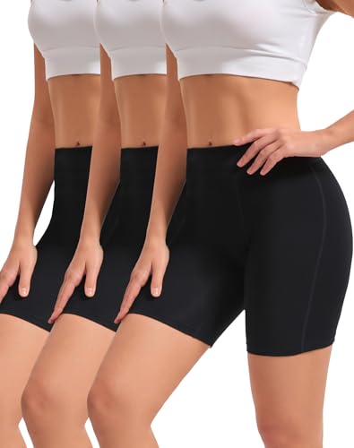 INNERSY Damen Boxershorts Baumwolle Unterhosen Damen Schwarz Panties High Waist Schlüpfer 3 Pack (L 3 Sport Schwarz