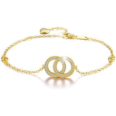 Esberry ✦Birthday Gifts for Women 18K Gold Plated S925 Sterling Silver 5A Cubic Zirconia CZ Double Circle Bracelets for Women and Teen Girls (18K Yellow Gold-Double Circle) Cover