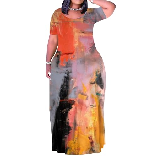 Image of PinkPatty Plus Size Dress for Women Casual Crew Neck Short Sleeve Maxi Dress Oversized Summer Beach Dresses with Pockets