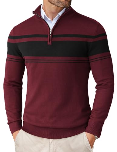 Image of COOFANDY Men's Quarter Zip Up Sweaters Slim Fit Lightweight Mock Pullover