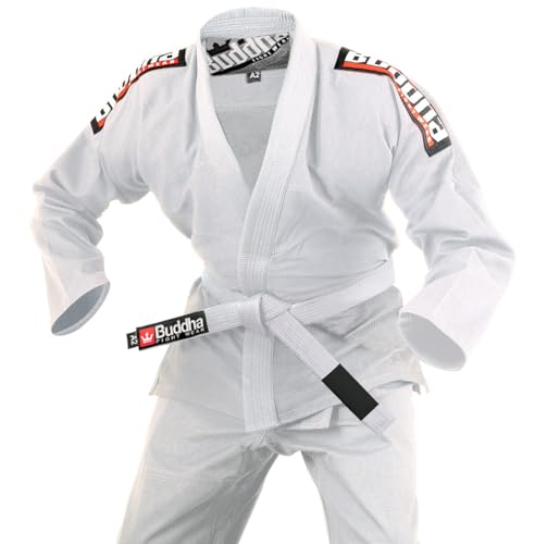 Buddha Fight Wear-Kimono Premium Infinity de Jiu Jitsu Brasileño/BJJ Gi con Cinturón Blanco, Unisex Adulto (Blanco, A1)
