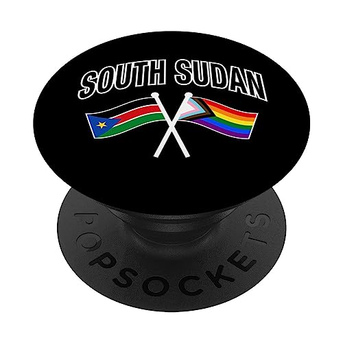 South Sudan & Rainbow Pride Flag Proud South Sudanese PopSockets Swappable PopGrip, Black