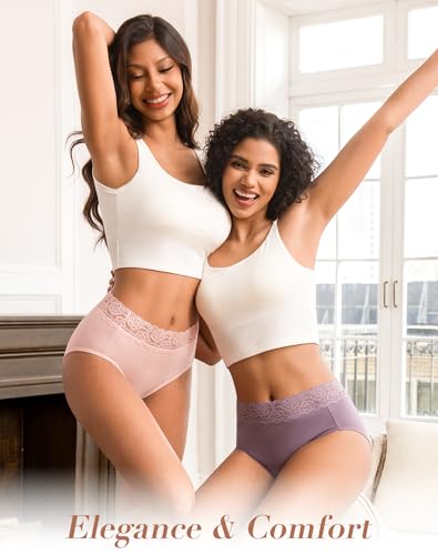 Image of INNERSY Women's Cotton Underwear Lace High Waisted Panties 5-Pack