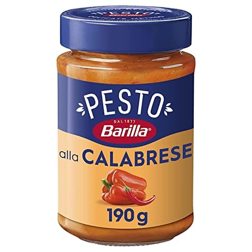 Barilla Pesto alla Calabrese, Sugo Pronto con Peperoni Rossi, Peperoncino, Pecorino Romano DOP, Grana Padano DOP, 190 g