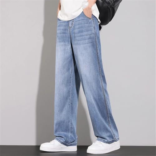 Men's Solid Straight Jeans, Thin Mid-Waist Pants, Zipper Opening and Closing Casual Jeans2