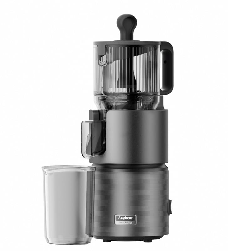 Anybear Entsafter mit 124 mm Einfüllschacht | 350W Slow Juicer mit Doppel-Zerkleinerungstechnologie für Ganze Früchte & Gemüse | Hohe Saftausbeute | BPA-freies Tritan-Material (Schwarzgrau)