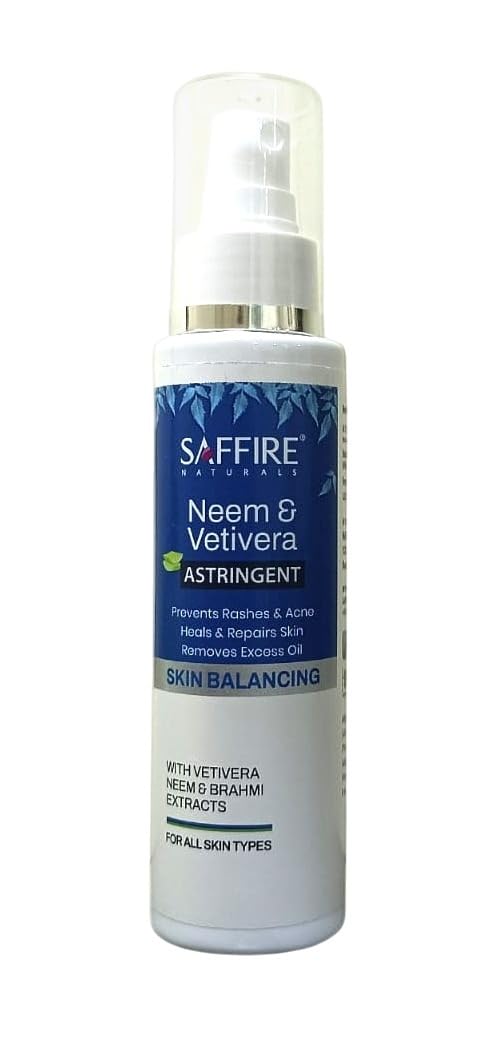 Saffire Naturals Neem Vetivera Skin Balancing Astringent for all skin types| Brahmi Extracts | Prevents rashes and heals acne|100ml