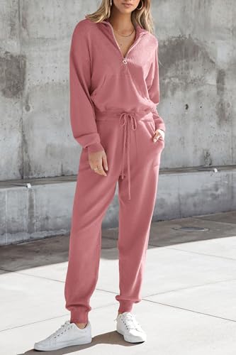 Image of PRETTYGARDEN Women's 2 Piece Sweater Set Pullover Zipper Sweatshirt Jogging Pants Tracksuit Casual Outfit