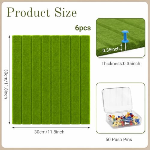 Image of QUIET CANVAS Acoustic Wall Slat Pinboard, 1x1ft, Pack 6, 50 PushPins Green