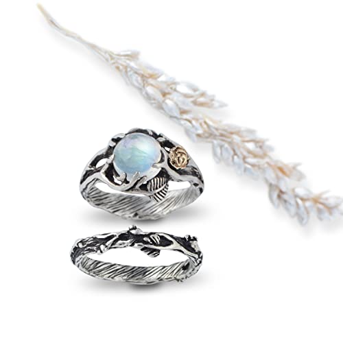 Cleo-Mio-8mm-Rainbow-Moonstone-Ring-Set-Gold-Sterling-Silver-Engagement-Rings-for-Women-Old-Fashioned-Ring