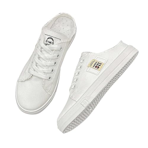 Zapatos de verano para mujer, cómodos, zapatillas deportivas de lino, ligeras, antideslizantes, de lona, cómodas, transpirables, con cordones, para exteriores, para uso diario, Blanco, 39 EU