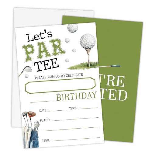 Let'S Par Tee Golf Birthday Invitations-Golf Themed Party Invites For Boys Girls &Amp; Adult, Birthday Party Supplies, 20 Pack 4X6 Double-Sided Fill-In With Envelopes