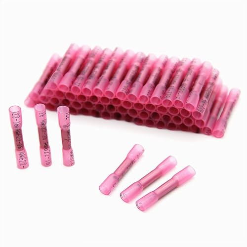 200 Pcs of Heat Shrink Butt Wire Splice Connectors Red 22-14 AWG Crimp Terminals