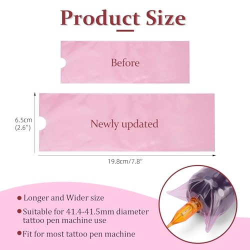 ATOMUS 200pcs Pink 7.8 * 2.6in Disposable Tattoo Pen Machine Bags Large Tattoo Pen Cover Bags for Wireless Tattoo Pen Machine Accessories - Image 2
