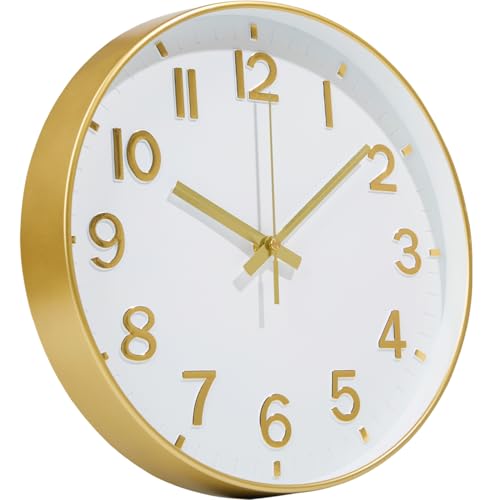 Mabpedo Gold Wall Clock, 8 Inch Wall Clocks Battery Operated, Round Modern Non Ticking Silent Digital Analog Small Wall Clock for Bedroom Living Room Kitchen Office Gym Classroom Outdoor Clocks