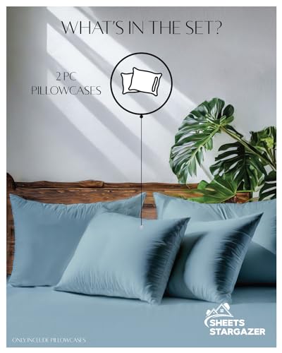 Image of 1000 Thread Count 100% Egyptian Cotton Pillow Cases, Set of 2 Pillowcase, Long-Staple 100% Cotton Breathable, Soft Sateen Weave Bed Pillow Cover, 20 X 30 Inches Pillowcases Light Blue Standard Size