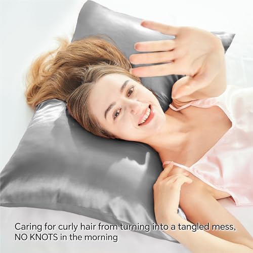 BEDELITE Satin Pillowcase with Zipper 4 Pack, Grey Pillow Cases Standard Size, Super Soft and Cooling Similar to Silk Pillow Cases, Gift for Women Men(20x26 Inches)
