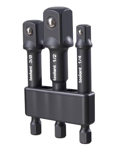 toolant Impact Socket Adapter Set 3 pcs 1/4 3/8 1/2 Drive Hex Shank Drill Bit Adapter with Holder Compatible with Power Drill & Impact Driver