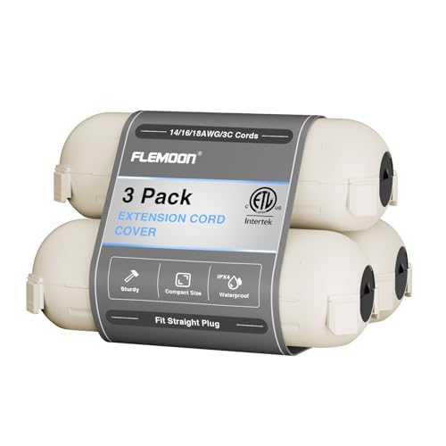 Image of Flemoon 3 Pack Outdoor Extension Cord Waterproof Cover, for Outlet | Small Electrical Connection Box for Straight Plug, Socket, Halloween, Christmas Holiday Decoration String Light, White