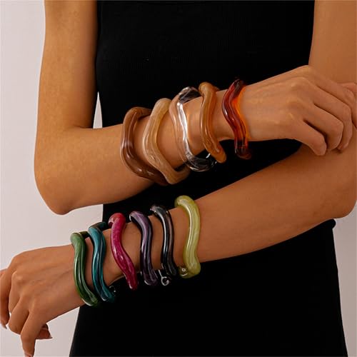 PINK TOWN Chunky Acrylic Resin Bracelet for Women,Multicolor Square Bangle Irregular Plastic Candy Color Wristbands Bangle Bracelet Punk Geometric Statement Bracelets3