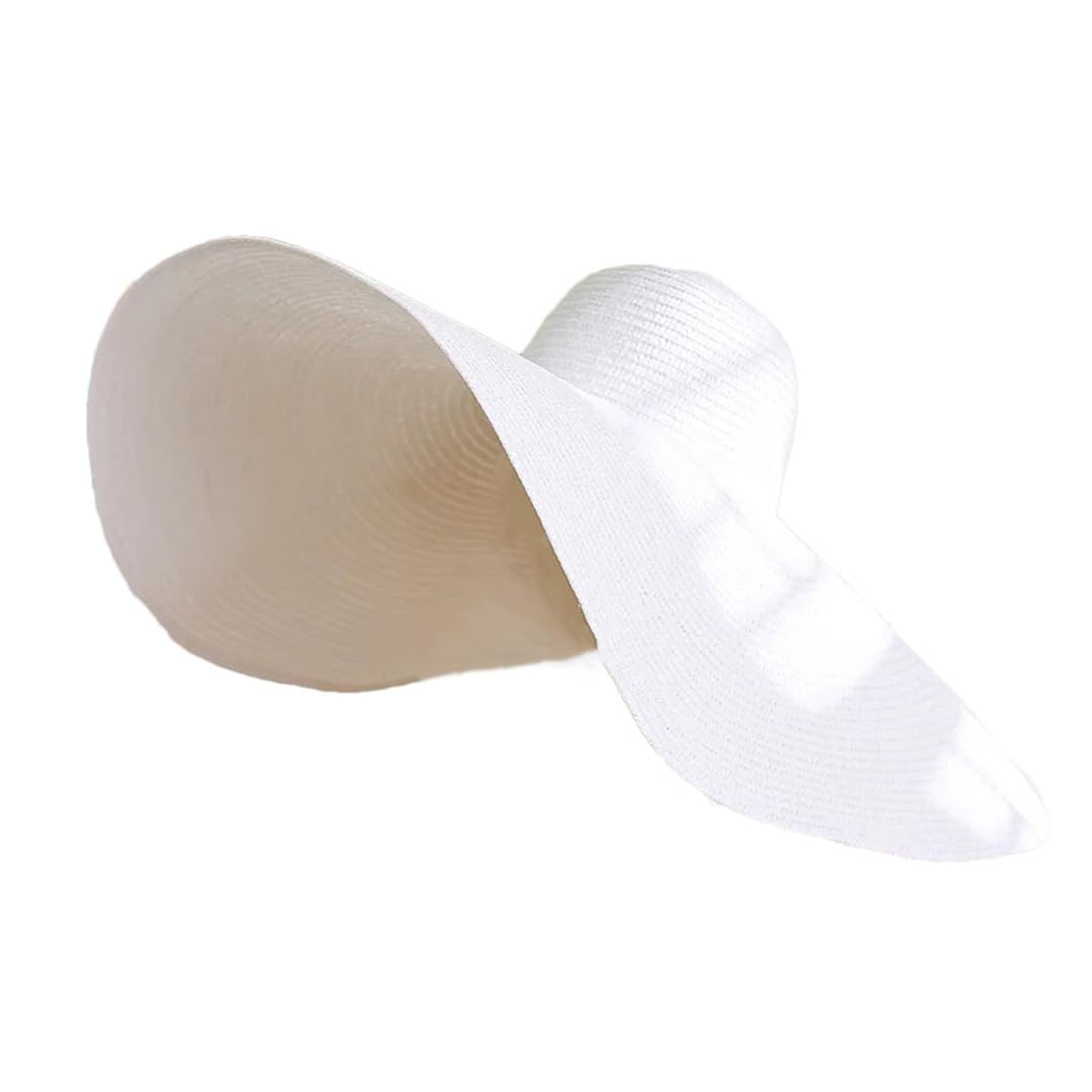 Generic Sombrero de sol plegable de ala ancha grande para mujer, sombrero de paja de viaje para mujer, sombrero de playa