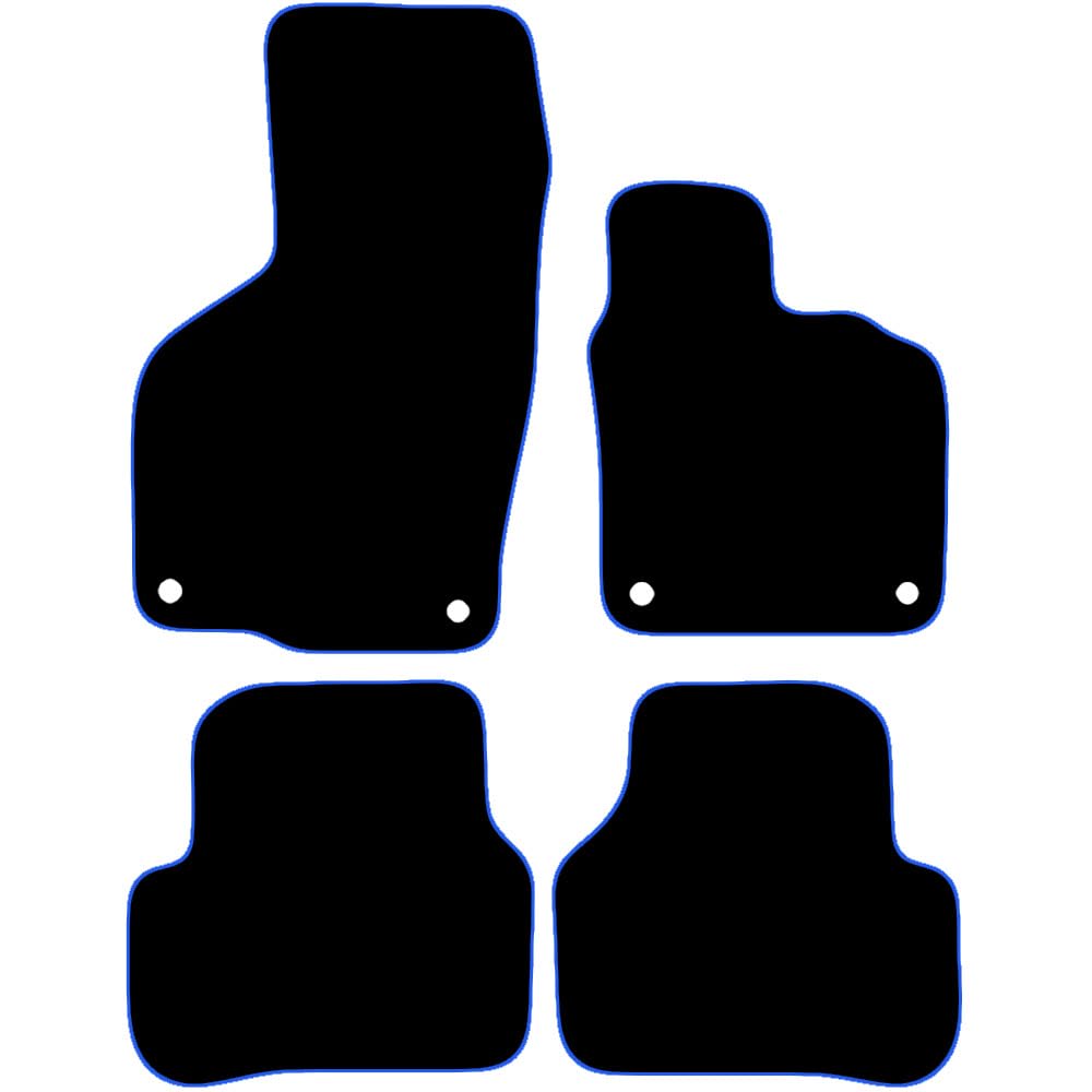 Carsio Carpet Car Mats For VW Passat B7 2007 2014 4 Piece Set with 4 Clips Tailored Fit Floor Mat Complete Accessory Black Custom Fitted - All Weather, Anti-Slip Backing & Blue Trim
