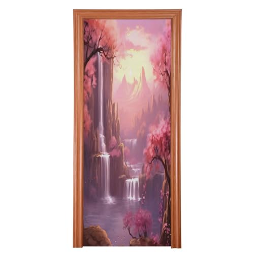 FLildon Pink Landscape Waterfall Door Cover Decoration, Party Accessory Porch Decor for Festive Ornament Room Door Covers 35 x 79 Inch