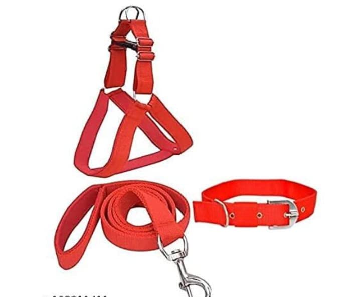 SUPER CHAIN Colourful Adjustable Nylon Dogs Leash Harness and Collar Combo, Suitable for All Dogs Age Multicolour (Collar + Harness) (Small, Red) (B0BGY6ZH6N) Amazon Price History, Amazon Price Tracker