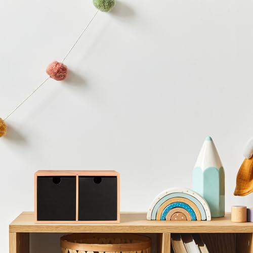 Relaxdays Schreibtisch Organizer, Bambus Schubladenbox, 2 Fächer, HBT: 14,5x24,5x20 cm, Schreibtischbox, Natur/schwarz