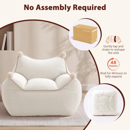 Korser Bean Bag Chair for Adults and Teens, Small Bean Bag Couch Cozy with Foam Filler, Corduroy Comfy Beanbag Chair with Back Support, Lounge Floor Sofa for Living Room, Reading, Bedroom, Beige - image 7