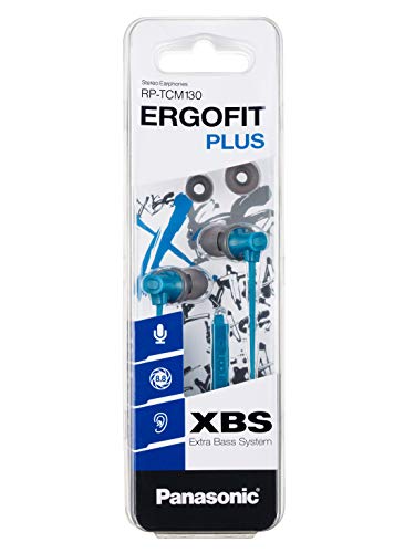 Image of Panasonic Extra Bass in-Ear Wired Earphone with Tangle Free Flat Cable, No-Fall Double Hold in-Ear Design, in Line Remote with Mic (RP-TCM130GEA, Blue)