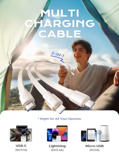LISEN Multi Charging Cable, 3 in 1 Retractable Charging Cable, Retractable Car Charger with Type C/L/Micro USB Ports for iPhone 17 16 15 14 Pro/Samsung Galaxy S25/Kindle, Car Accessories, Off-White - image 8