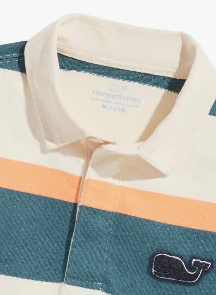 vineyard vines Boys' Multi-Stripe Rugby Polo Shirt, Melon, Large