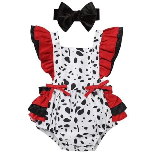 Infant Baby Girl Outfit Dalmatian Romper with Headband Photo Shoot Clothes Cows - Red 18-24 Months