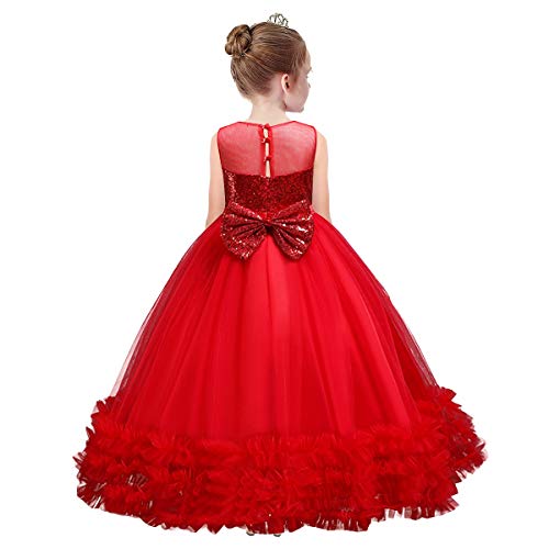 HIHCBF Girl's Sequins Tulle Bowknot Dress Princess Birthday Pageant Party A-Line Floor Length Wedding Dance Evening Gown