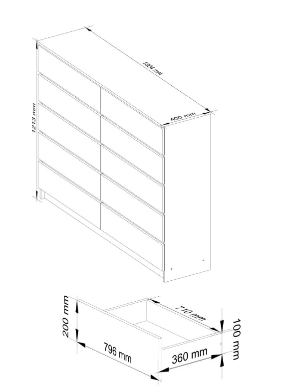 BDW: Cómoda con 10 cajones, cómoda K160, aparador, Muebles para salón, Dormitorio y recibidor, Armario de Oficina, Material Robusto y diseño Moderno - 160x40x121 cm, Blanco/Gris