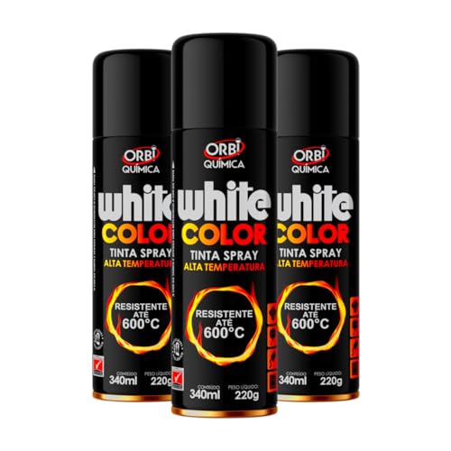 Kit com 3 Tintas Spray Preto Fosco de Alta Temperatura Até 600ºC White Color da Orbi Química
