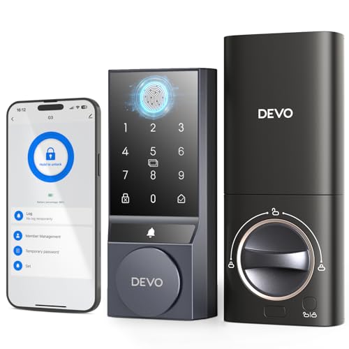 Devo G3 Fingerprint Smart Door Lock, Keyless Entry Door Lock, App Control, Smart Locks for Front Door, Smart Deadbolt Lock, Built-in Wi-Fi, Touchscreen Keypad, 8 Months Battery, IP54 Waterproof