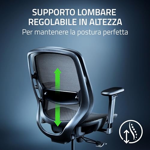 Fujin - Sedia da gaming con rete traspirante resistent (Tecnologia Synchro-tilt con reclinaggio a 130°, Supporto lombare regolabile in altezza, Braccioli imbottiti 3D) Nero - Sedia gaming - Immagine 4
