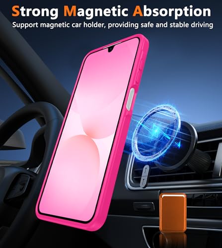Image of FNTCASE for Galaxy A26 5G Phone Case: Magnetic Matte Translucent Military Grade Drop Protection Cell Phone Cover - Slim Rugged Durable Shockproof Protective for Samsung A26 Cases - Hot Pink