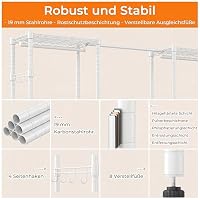 Himimi Kleiderständer Stabil, Offener Kleiderschrank System mit 4 Kleiderstangen & 6 Höhenverstellbaren Regalen, Teleskop-Kleiderständer Schwerlast Metall für Schlafzimmer, 35×(182-240)×180cm, Weiß – Ansicht 8