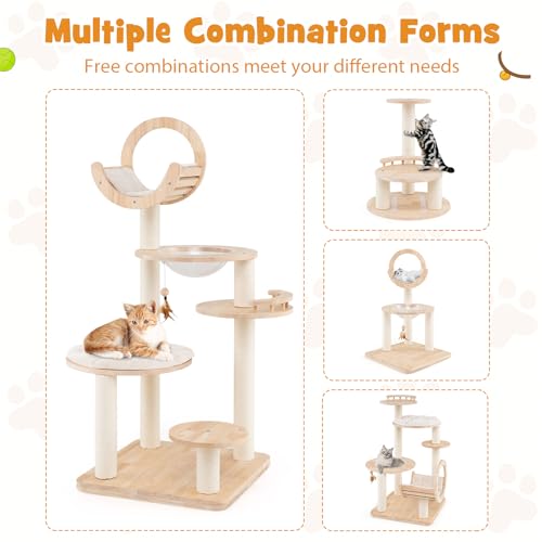 Tangkula Árbol para Gatos de Madera Sólida 4 en 1 miniatura 3