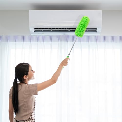 Image of Tanlade 1 Pcs Microfiber Feather Duster for Cleaning, Extendable 13-31 Inch Ceiling Fan Duster with Bendable Head, Washable Tools for Ceiling Fans, Furniture, Car, Cobwebs (Green)