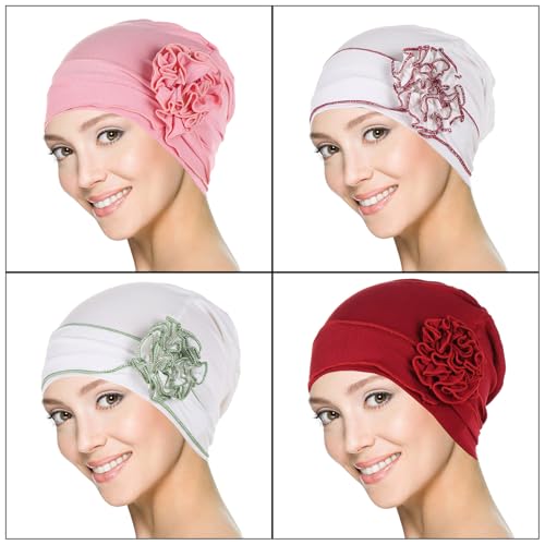 Graceful Chemo Hat Skull Hat with 3D Lovely Flower Headwear Chemo Caps for Girl Pullover Warm Caps Photo Props2
